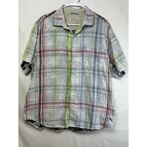 Tommy Bahama Men's Size XL Green/Blue Plaid Short Sleeve Button Up Shirt